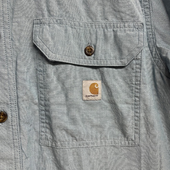 Carhartt Men's Medium Button Down Loose Fit Pocket 104369 Blue Cotton Blend - Picture 2 of 4